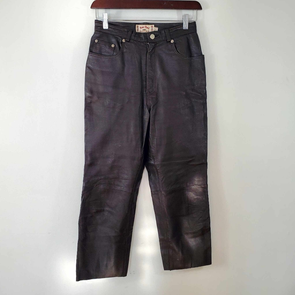Vtg Chocolate Brown Leather Straight Leg Pants